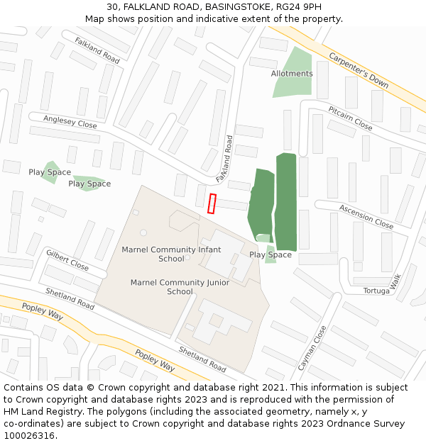 30, FALKLAND ROAD, BASINGSTOKE, RG24 9PH: Location map and indicative extent of plot