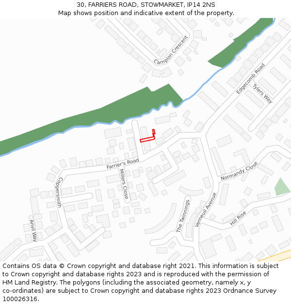 30, FARRIERS ROAD, STOWMARKET, IP14 2NS: Location map and indicative extent of plot