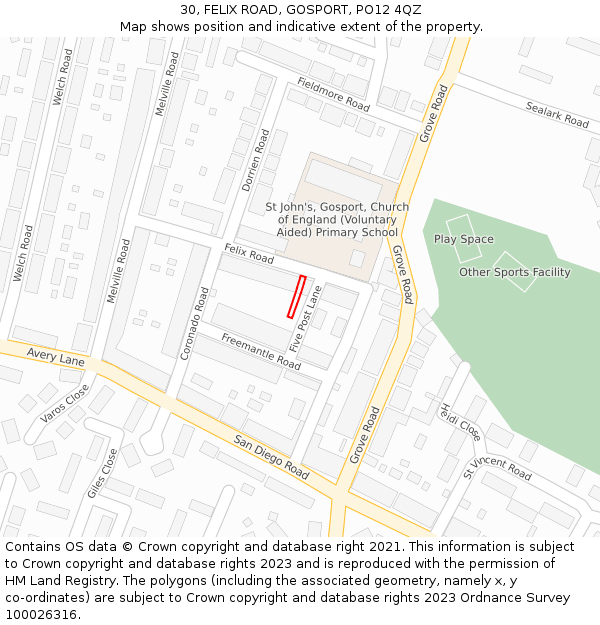 30, FELIX ROAD, GOSPORT, PO12 4QZ: Location map and indicative extent of plot