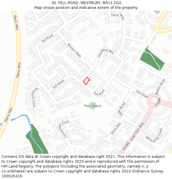 30, FELL ROAD, WESTBURY, BA13 2GG: Location map and indicative extent of plot
