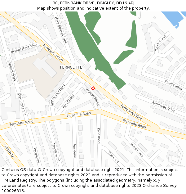 30, FERNBANK DRIVE, BINGLEY, BD16 4PJ: Location map and indicative extent of plot