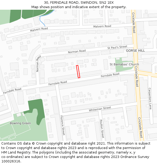 30, FERNDALE ROAD, SWINDON, SN2 1EX: Location map and indicative extent of plot
