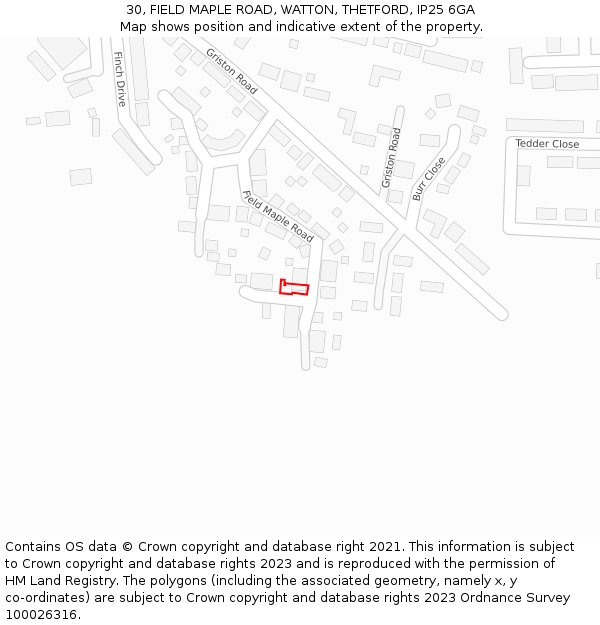 30, FIELD MAPLE ROAD, WATTON, THETFORD, IP25 6GA: Location map and indicative extent of plot
