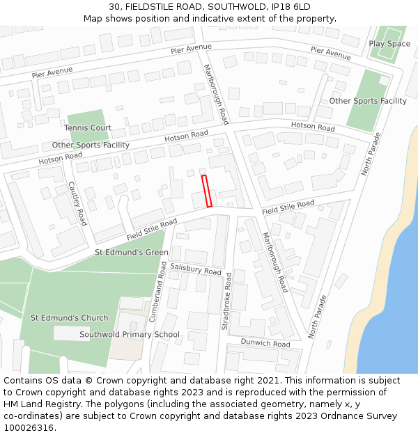 30, FIELDSTILE ROAD, SOUTHWOLD, IP18 6LD: Location map and indicative extent of plot