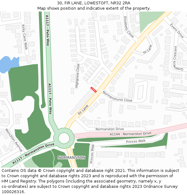 30, FIR LANE, LOWESTOFT, NR32 2RA: Location map and indicative extent of plot