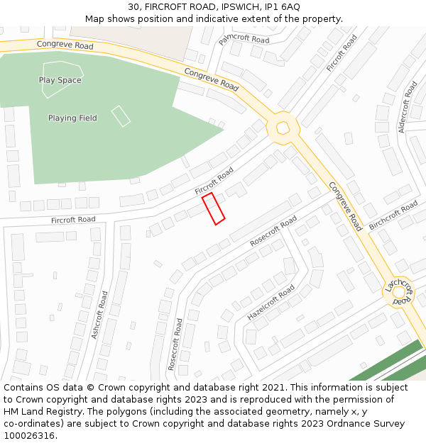 30, FIRCROFT ROAD, IPSWICH, IP1 6AQ: Location map and indicative extent of plot