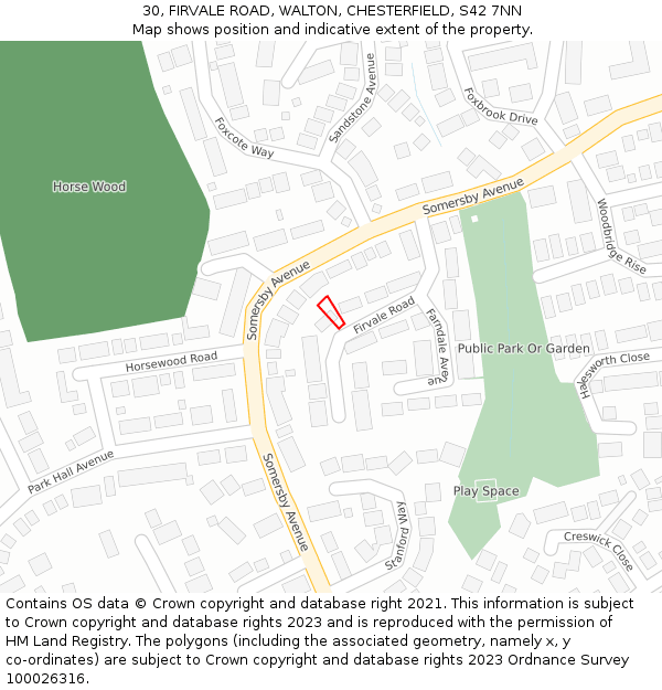 30, FIRVALE ROAD, WALTON, CHESTERFIELD, S42 7NN: Location map and indicative extent of plot