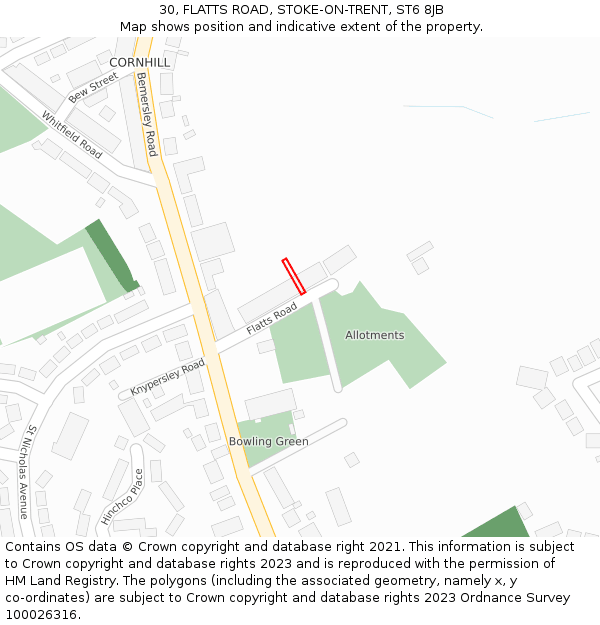 30, FLATTS ROAD, STOKE-ON-TRENT, ST6 8JB: Location map and indicative extent of plot