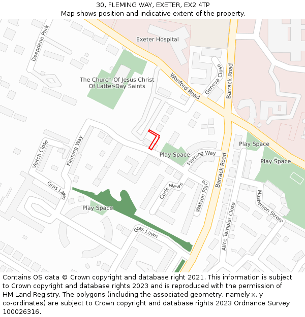 30, FLEMING WAY, EXETER, EX2 4TP: Location map and indicative extent of plot