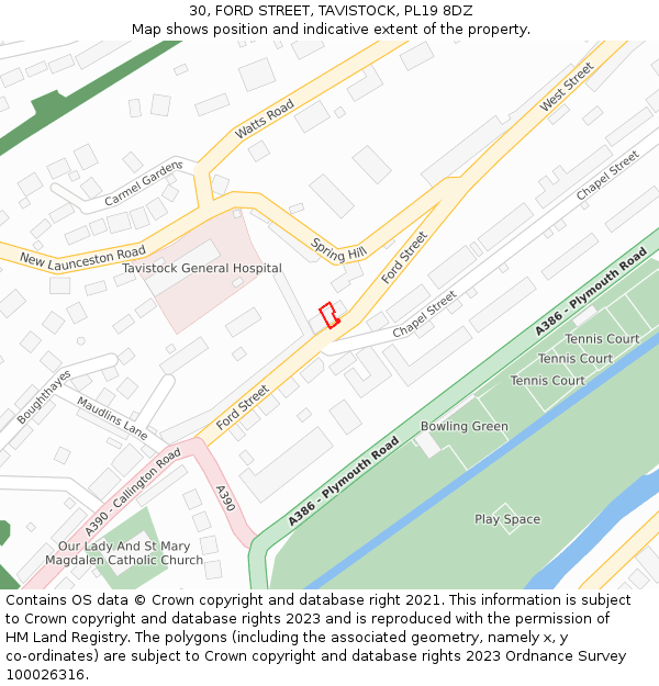 30, FORD STREET, TAVISTOCK, PL19 8DZ: Location map and indicative extent of plot