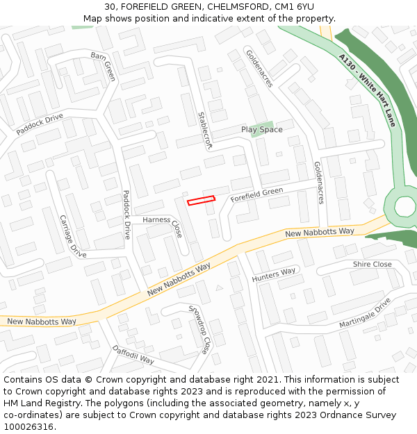 30, FOREFIELD GREEN, CHELMSFORD, CM1 6YU: Location map and indicative extent of plot