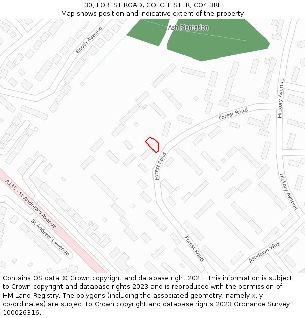 30, FOREST ROAD, COLCHESTER, CO4 3RL: Location map and indicative extent of plot