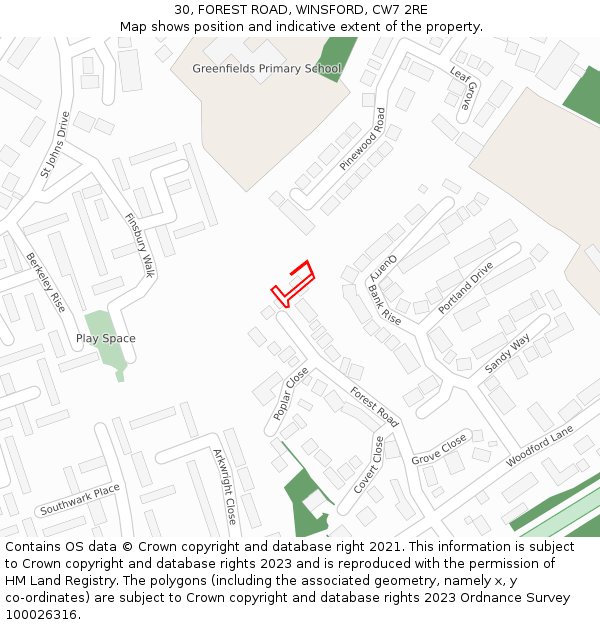 30, FOREST ROAD, WINSFORD, CW7 2RE: Location map and indicative extent of plot