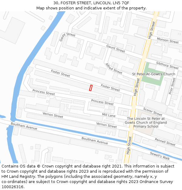 30, FOSTER STREET, LINCOLN, LN5 7QF: Location map and indicative extent of plot