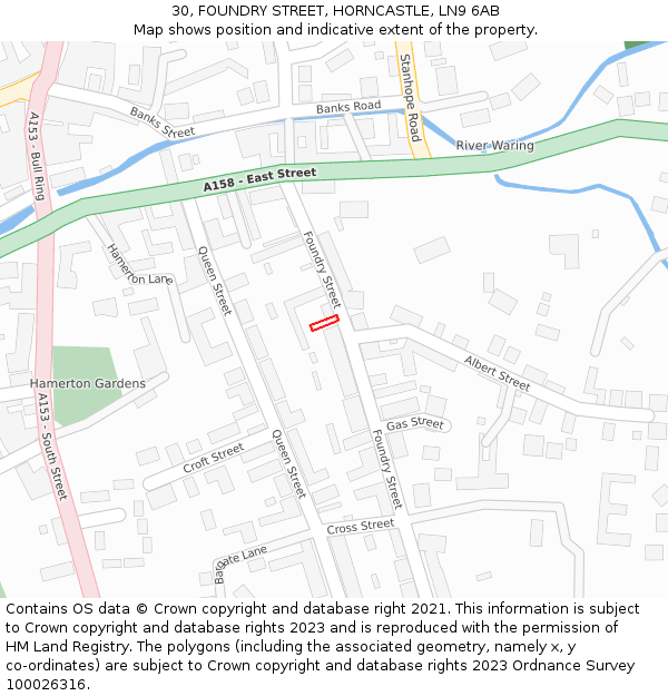 30, FOUNDRY STREET, HORNCASTLE, LN9 6AB: Location map and indicative extent of plot