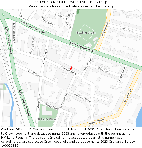 30, FOUNTAIN STREET, MACCLESFIELD, SK10 1JN: Location map and indicative extent of plot