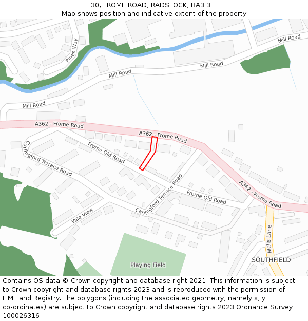 30, FROME ROAD, RADSTOCK, BA3 3LE: Location map and indicative extent of plot