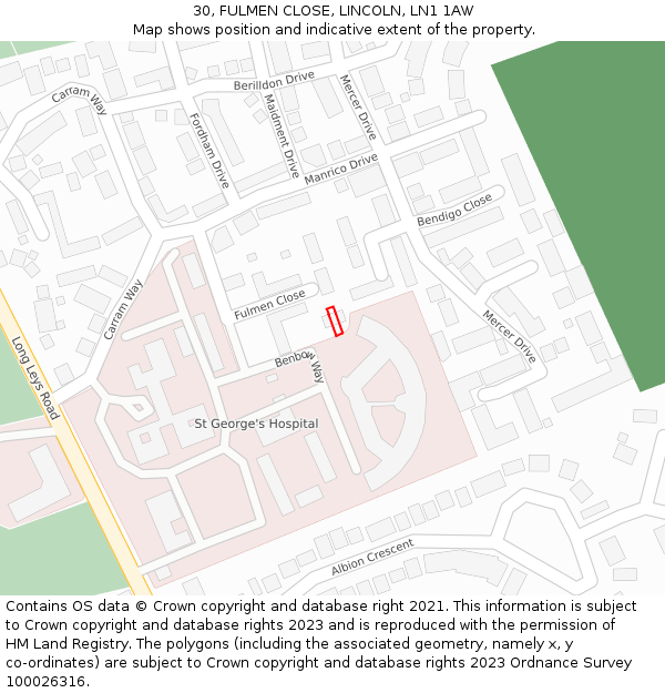 30, FULMEN CLOSE, LINCOLN, LN1 1AW: Location map and indicative extent of plot