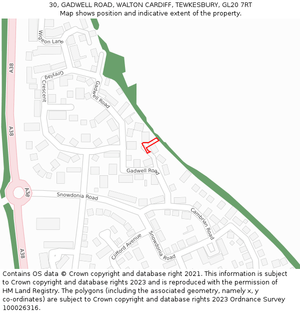 30, GADWELL ROAD, WALTON CARDIFF, TEWKESBURY, GL20 7RT: Location map and indicative extent of plot