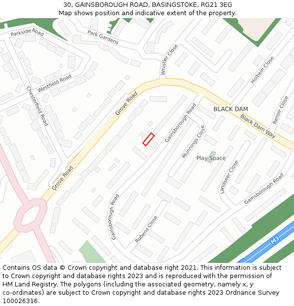 30, GAINSBOROUGH ROAD, BASINGSTOKE, RG21 3EG: Location map and indicative extent of plot