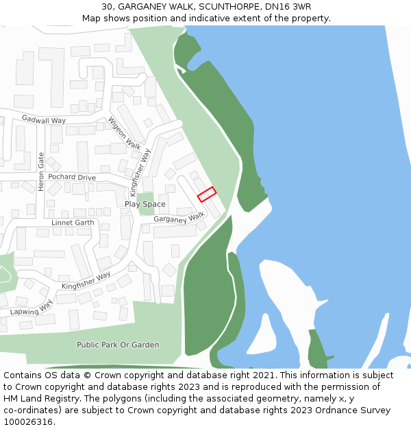30, GARGANEY WALK, SCUNTHORPE, DN16 3WR: Location map and indicative extent of plot