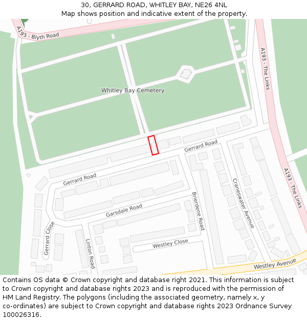 30, GERRARD ROAD, WHITLEY BAY, NE26 4NL: Location map and indicative extent of plot