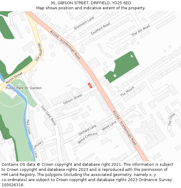 30, GIBSON STREET, DRIFFIELD, YO25 6ED: Location map and indicative extent of plot