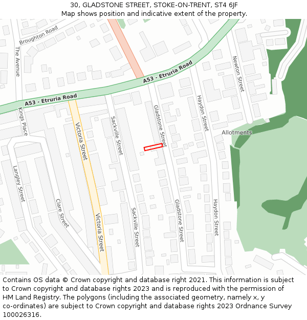 30, GLADSTONE STREET, STOKE-ON-TRENT, ST4 6JF: Location map and indicative extent of plot