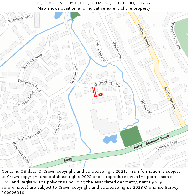 30, GLASTONBURY CLOSE, BELMONT, HEREFORD, HR2 7YL: Location map and indicative extent of plot