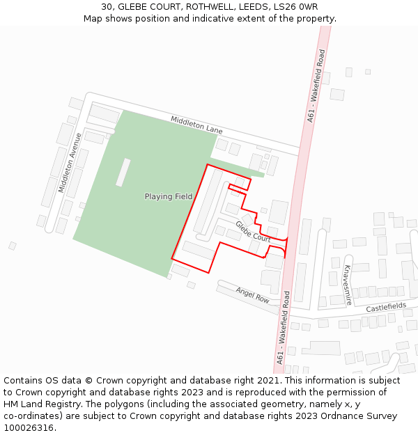 30, GLEBE COURT, ROTHWELL, LEEDS, LS26 0WR: Location map and indicative extent of plot