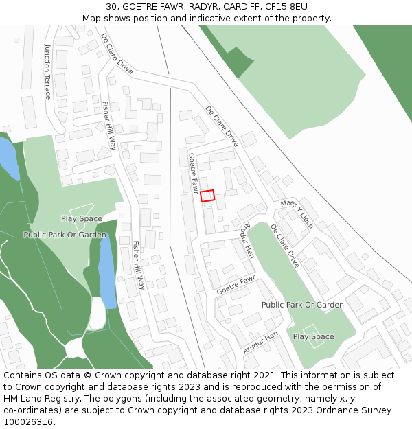 30, GOETRE FAWR, RADYR, CARDIFF, CF15 8EU: Location map and indicative extent of plot