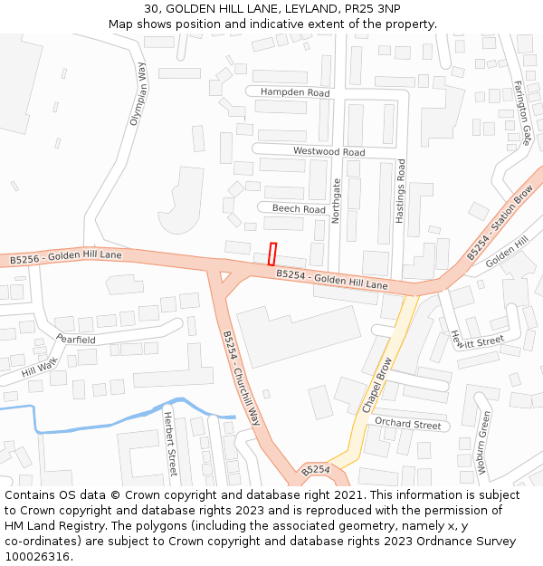 30, GOLDEN HILL LANE, LEYLAND, PR25 3NP: Location map and indicative extent of plot
