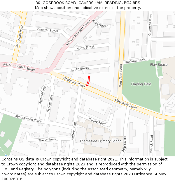 30, GOSBROOK ROAD, CAVERSHAM, READING, RG4 8BS: Location map and indicative extent of plot