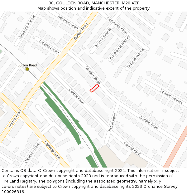 30, GOULDEN ROAD, MANCHESTER, M20 4ZF: Location map and indicative extent of plot
