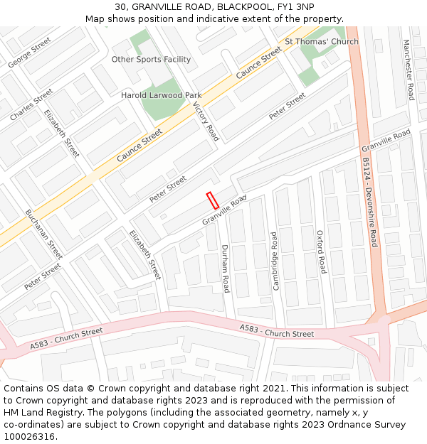 30, GRANVILLE ROAD, BLACKPOOL, FY1 3NP: Location map and indicative extent of plot