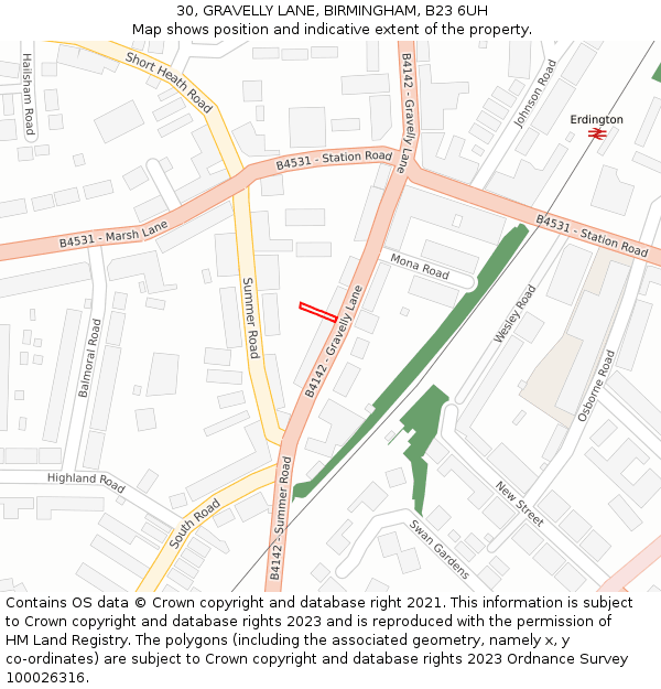 30, GRAVELLY LANE, BIRMINGHAM, B23 6UH: Location map and indicative extent of plot