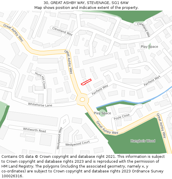 30, GREAT ASHBY WAY, STEVENAGE, SG1 6AW: Location map and indicative extent of plot