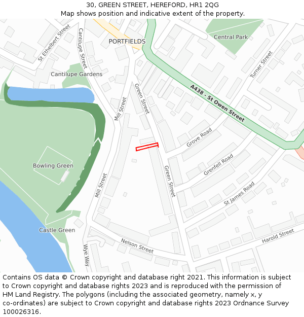 30, GREEN STREET, HEREFORD, HR1 2QG: Location map and indicative extent of plot