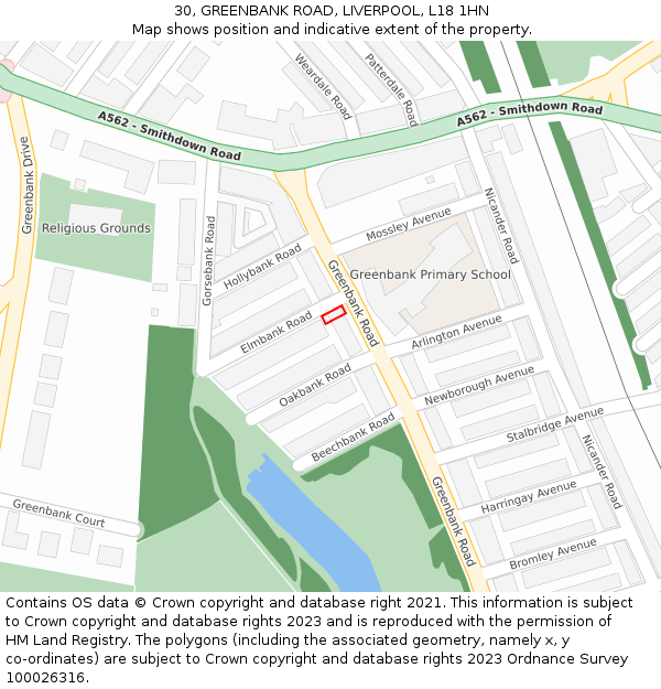 30, GREENBANK ROAD, LIVERPOOL, L18 1HN: Location map and indicative extent of plot
