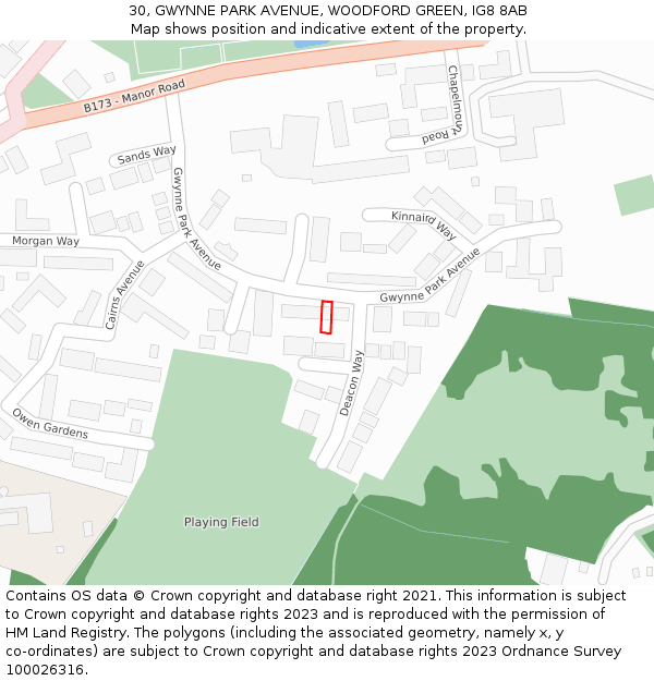 30, GWYNNE PARK AVENUE, WOODFORD GREEN, IG8 8AB: Location map and indicative extent of plot