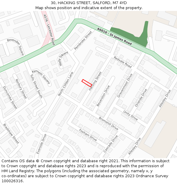 30, HACKING STREET, SALFORD, M7 4YD: Location map and indicative extent of plot