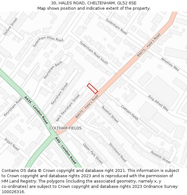 30, HALES ROAD, CHELTENHAM, GL52 6SE: Location map and indicative extent of plot