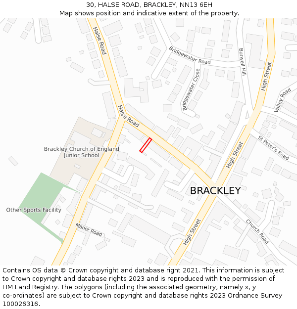 30, HALSE ROAD, BRACKLEY, NN13 6EH: Location map and indicative extent of plot
