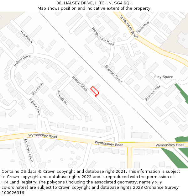 30, HALSEY DRIVE, HITCHIN, SG4 9QH: Location map and indicative extent of plot