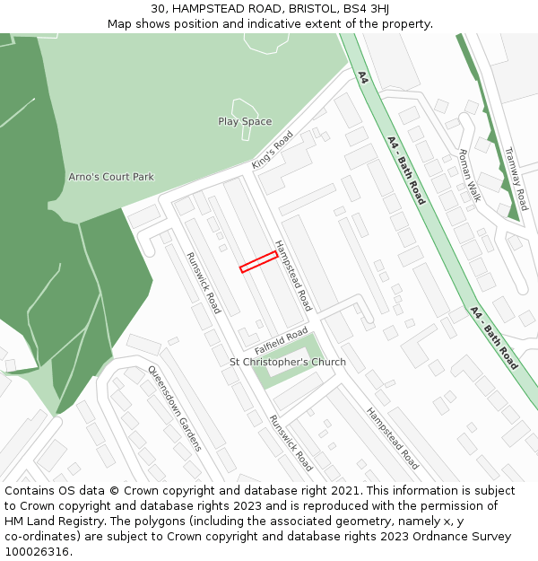 30, HAMPSTEAD ROAD, BRISTOL, BS4 3HJ: Location map and indicative extent of plot