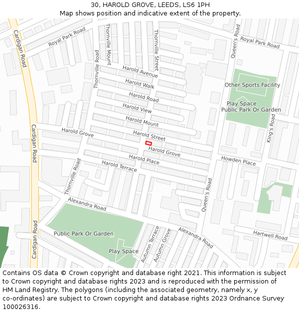 30, HAROLD GROVE, LEEDS, LS6 1PH: Location map and indicative extent of plot