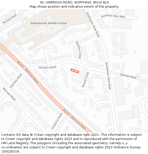 30, HARRISON ROAD, WORTHING, BN14 8LN: Location map and indicative extent of plot