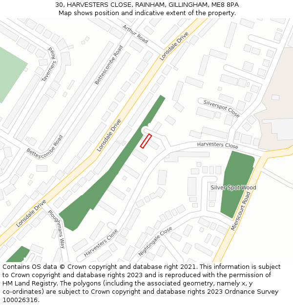 30, HARVESTERS CLOSE, RAINHAM, GILLINGHAM, ME8 8PA: Location map and indicative extent of plot