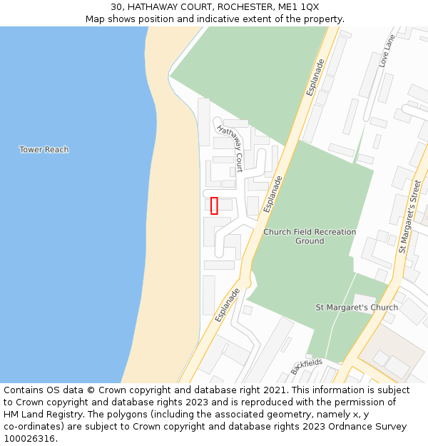 30, HATHAWAY COURT, ROCHESTER, ME1 1QX: Location map and indicative extent of plot