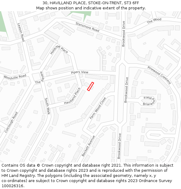 30, HAVILLAND PLACE, STOKE-ON-TRENT, ST3 6FF: Location map and indicative extent of plot